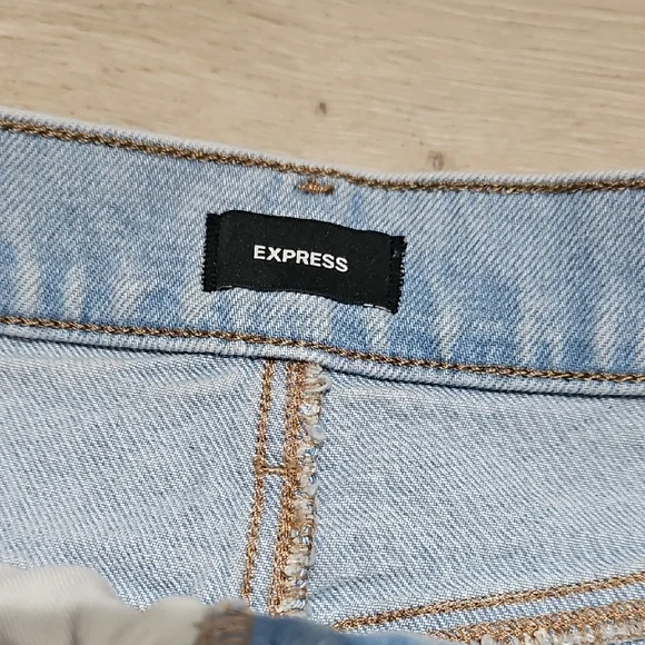 Express High Waisted Raw Hem Mini Denim Skirt - Picture 7 of 9